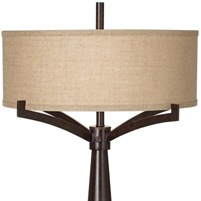 Franklin Iron Works Tremont Modern Mid Century Table Lamps 31 1/2" Tall Set Of 2 Rich Bronze Iron Burlap Fabric Drum Shade For Bedroom Living Room 3 Franklin Iron Works Tremont Modern Mid Century Table Lamps 31 1/2" Tall Set Of 2 Rich Bronze Iron Burlap Fabric Drum Shade For Bedroom Living Room - Image 3