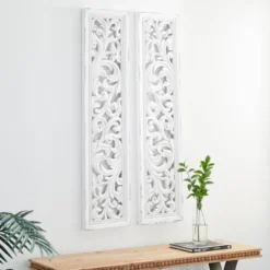 Set Of 2 Wood Floral Intricately Carved Scroll Wall Decors White - Olivia & May -Home Decor Shop GUEST 01e5800a 8f4b 40af 837f dab6ecf34eb4