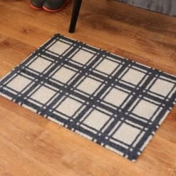 2'x3' ColorStar Prairie Grid Door Mat Navy - Bungalow Flooring