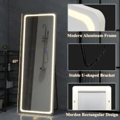 Abilene Full Length Mirror With LED Lights, 63" LED Free Standing Mirror Wall Mirror With Dimming & 3 Color Modes,Round Corner-The Pop Home -Home Decor Shop GUEST 02ab844f 8a4e 4dfc a364 c5979d6c8783