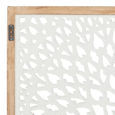 Wood Floral Handmade Intricately Carved Wall Decor With Mandala Design Light Brown - Olivia & May 2 Wood Floral Handmade Intricately Carved Wall Decor With Mandala Design Light Brown - Olivia & May - Image 2