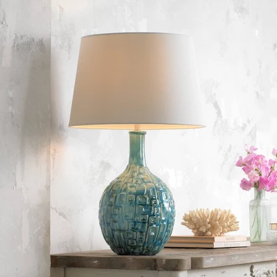 360 Lighting Mid Century Modern Table Lamps 26" High Set Of 2 Ceramic Teal Glaze Handcrafted White Empire Shade For Living Room (Colors May Vary) 7 360 Lighting Mid Century Modern Table Lamps 26" High Set Of 2 Ceramic Teal Glaze Handcrafted White Empire Shade For Living Room (Colors May Vary) - Image 7