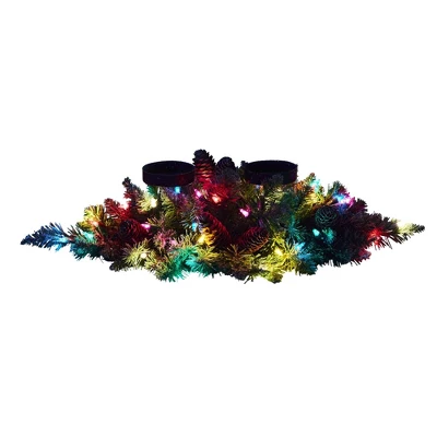 Nearly Natural 24-in Flocked Artificial Christmas Double Candelabrum With 35 Multicolored Lights And Pine Cones 2 Nearly Natural 24-in Flocked Artificial Christmas Double Candelabrum With 35 Multicolored Lights And Pine Cones - Image 2