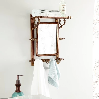 15" X 20" Bathroom Wall Rack With Hooks And Rectangular Mirror - Olivia & May 1 15" X 20" Bathroom Wall Rack With Hooks And Rectangular Mirror - Olivia & May