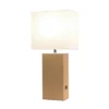 21" Lexington Leather Base Modern Home Decor Bedside Table Lamp With USB Charging Port And Fabric Shade - Lalia Home