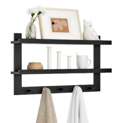 29" X 16" 2 Tier Ledge Wall Shelf Organizer With Five Hanging Hooks Black - Danya B. -Home Decor Shop GUEST 04cdb312 1b8b 4796 bcc6 f6276f129058
