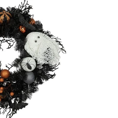 Northlight Orange Ornaments And Ghost Halloween Pine Wreath, 24-Inch, Unlit 3 Northlight Orange Ornaments And Ghost Halloween Pine Wreath, 24-Inch, Unlit - Image 3