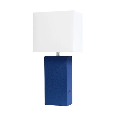 21" Lexington Leather Base Modern Home Decor Bedside Table Lamp With USB Charging Port And Fabric Shade - Lalia Home 12 21" Lexington Leather Base Modern Home Decor Bedside Table Lamp With USB Charging Port And Fabric Shade - Lalia Home - Image 12
