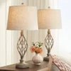 Franklin Iron Works Annie Modern Coastal Table Lamps 28" Tall Set Of 2 Weathered Sand Iron Cream Tapered Drum Shade For Bedroom Living Room Bedside