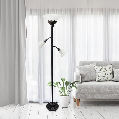 3 Light Restoration Floor Lamp With Scalloped Glass Shade Bronze - Elegant Designs 4 3 Light Restoration Floor Lamp With Scalloped Glass Shade Bronze - Elegant Designs - Image 4