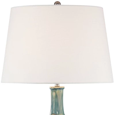 360 Lighting Mid Century Modern Table Lamps 26" High Set Of 2 Ceramic Teal Glaze Handcrafted White Empire Shade For Living Room (Colors May Vary) 3 360 Lighting Mid Century Modern Table Lamps 26" High Set Of 2 Ceramic Teal Glaze Handcrafted White Empire Shade For Living Room (Colors May Vary) - Image 3