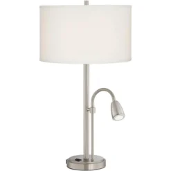 Possini Euro Design Traverse Modern Table Lamps Set Of 2 29 1/2" Tall Brushed Nickel With USB Charging Port LED Gooseneck White Drum Shade For Desk -Home Decor Shop GUEST 0ae46b85 fec0 4b22 8a4e 8d4b8c8aa4fd