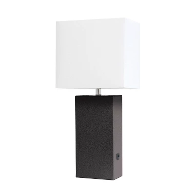 21" Lexington Leather Base Modern Home Decor Bedside Table Lamp With USB Charging Port And Fabric Shade - Lalia Home 16 21" Lexington Leather Base Modern Home Decor Bedside Table Lamp With USB Charging Port And Fabric Shade - Lalia Home - Image 16