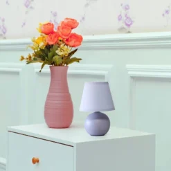 8.66" Petite Ceramic Orb Base Bedside Table Desk Lamp With Matching Tapered Drum Fabric Shade Purple - Creekwood Home -Home Decor Shop GUEST 0c155037 7436 4f6f 8643 77d17fac26fe