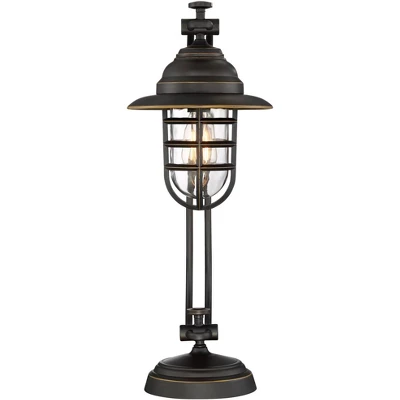 Franklin Iron Works Knox Industrial Desk Lamp 24" High Oil Rubbed Bronze LED Cage Glass Shade For Bedroom Living Room Bedside Nightstand Office House 5 Franklin Iron Works Knox Industrial Desk Lamp 24" High Oil Rubbed Bronze LED Cage Glass Shade For Bedroom Living Room Bedside Nightstand Office House - Image 5