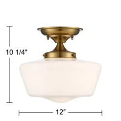 Regency Hill Rustic Farmhouse Ceiling Light Semi Flush Mount Fixture 12" Wide Soft Gold Opal White Glass For Bedroom Kitchen Living Room Hallway House -Home Decor Shop GUEST 0f2b4ba1 9358 46b4 8d3a 846d73f775d5