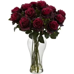 Nearly Natural 18-in Blooming Roses With Vase