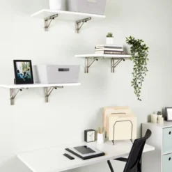 Built Industrial 2 Pack Folding L Wall Shelf Bracket, 14 Inch Collapsible Hardware With Locking Hinge For Garage Shelves, Holds 140lbs