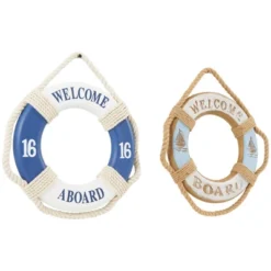 Set Of 2 Wood Sign Handmade 'Welcome' Rope Life Ring Wall Decors With Varying Details Blue - Olivia & May -Home Decor Shop GUEST 16dda168 3f8a 4c43 82bc 109440ea8eb9