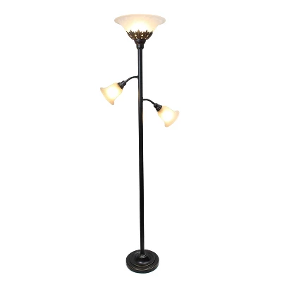 3 Light Restoration Floor Lamp With Scalloped Glass Shade Bronze - Elegant Designs 1 3 Light Restoration Floor Lamp With Scalloped Glass Shade Bronze - Elegant Designs