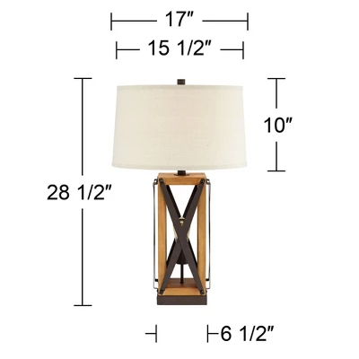Franklin Iron Works Gaines Rustic Farmhouse Table Lamp 28 1/2" Tall Bronze Wood With LED Nightlight Off White Burlap Drum Shade For Bedroom House Home 5 Franklin Iron Works Gaines Rustic Farmhouse Table Lamp 28 1/2" Tall Bronze Wood With LED Nightlight Off White Burlap Drum Shade For Bedroom House Home - Image 5