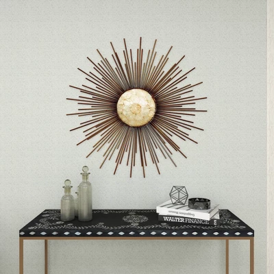 Metal Sunburst Wall Decor With Capiz Accent Gold - Olivia & May 8 Metal Sunburst Wall Decor With Capiz Accent Gold - Olivia & May - Image 8