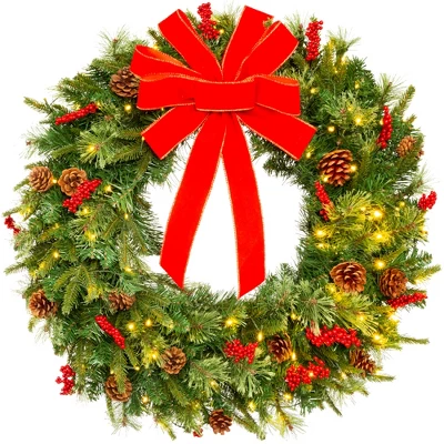 Best Choice Products Pre-Lit Battery Powered Christmas Wreath Decoration W/ PVC Tips, Ribbons 7 Best Choice Products Pre-Lit Battery Powered Christmas Wreath Decoration W/ PVC Tips, Ribbons - Image 7