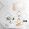 32" Iron Selina Ogee Trellis Modern USB Table Lamp (Includes LED Light Bulb) Gold - Jonathan Y