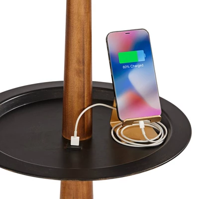 Franklin Iron Works Hunter Rustic Floor Lamp With Tray Table 64 3/4" Tall Faux Wood Bronze USB Charging Port Oatmeal Linen Drum Shade For Living Room 3 Franklin Iron Works Hunter Rustic Floor Lamp With Tray Table 64 3/4" Tall Faux Wood Bronze USB Charging Port Oatmeal Linen Drum Shade For Living Room - Image 3