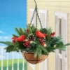 Collections Etc LED Frosted Hanging Artificial Winter Pine And Holly Basket 13 X 13 X 18