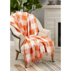 Saro Lifestyle Saro Lifestyle Cotton Throw With Buffalo Plaid Design, Orange, 50"x60" -Home Decor Shop GUEST 2105d6ce 9fec 49fc b81b 198df752c2e6