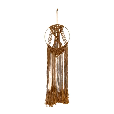 39" X 10" Fabric Macrame Handmade Intricately Weaved Wall Decor With Beaded Fringe Tassels Brown - Olivia & May 3 39" X 10" Fabric Macrame Handmade Intricately Weaved Wall Decor With Beaded Fringe Tassels Brown - Olivia & May - Image 3