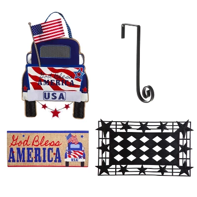 Evergreen Indoor Outdoor Patriotic 4th Of July Bundle Set Of 4 - Door Hanger Door Decor Truck Sassafras Doormat Frame And Sassafras Insert 1 Evergreen Indoor Outdoor Patriotic 4th Of July Bundle Set Of 4 - Door Hanger Door Decor Truck Sassafras Doormat Frame And Sassafras Insert