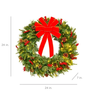 Best Choice Products Pre-Lit Battery Powered Christmas Wreath Decoration W/ PVC Tips, Ribbons 6 Best Choice Products Pre-Lit Battery Powered Christmas Wreath Decoration W/ PVC Tips, Ribbons - Image 6