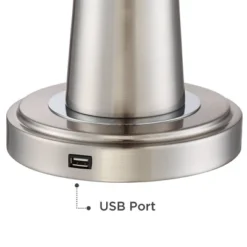 360 Lighting Karla Modern Table Lamps 25" High Set Of 2 Brushed Steel Column With USB Charging Port White Fabric Shade For Bedroom Living Room Desk -Home Decor Shop GUEST 23e5d086 cf02 42e8 a68f 508b548a38d1