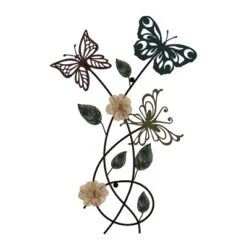 Hastings Home Garden Butterfly Metal Wall Art Decorative 3D Flowers For Modern Farmhouse - Hand-Painted Distressed Finish