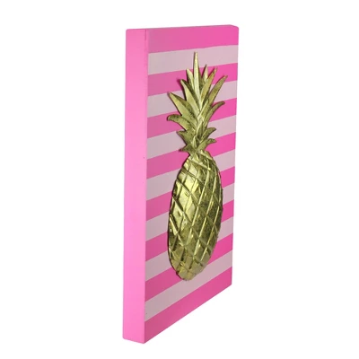 Raz Imports 18" Bubblegum Pink, Rose And Metallic Gold Pineapple Wood Wall Art 1 Raz Imports 18" Bubblegum Pink, Rose And Metallic Gold Pineapple Wood Wall Art