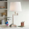 360 Lighting Camber Modern Desk Table Lamp 29" Tall Brushed Steel With USB And AC Power Outlet In Base Swing Arm Linen Shade For Bedroom Living Room