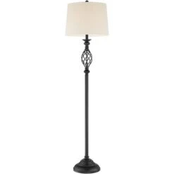 Franklin Iron Works Annie Rustic Floor Lamp Standing 63" Tall Bronze Iron Scroll Cream Hardback Drum Shade For Living Room Bedroom Office House Home -Home Decor Shop GUEST 285043c6 6885 4b88 a4e4 86d04312cce3