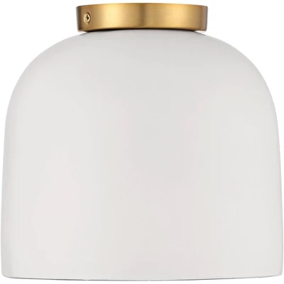 Possini Euro Design Merrick Modern Industrial Ceiling Light Flush Mount Fixture 9 1/4" Wide White Cement Gold For Bedroom Kitchen Living Room Hallway 3 Possini Euro Design Merrick Modern Industrial Ceiling Light Flush Mount Fixture 9 1/4" Wide White Cement Gold For Bedroom Kitchen Living Room Hallway - Image 3