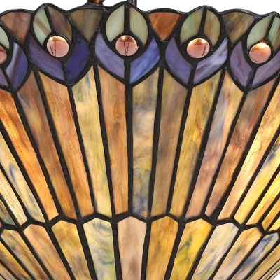 Robert Louis Tiffany Bronze Pendant Chandelier 20" Wide Rustic Peacock Stained Art Glass 3-Light Fixture For Dining Room House Kitchen Island Entryway 2 Robert Louis Tiffany Bronze Pendant Chandelier 20" Wide Rustic Peacock Stained Art Glass 3-Light Fixture For Dining Room House Kitchen Island Entryway - Image 2