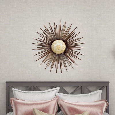 Metal Sunburst Wall Decor With Capiz Accent Gold - Olivia & May 10 Metal Sunburst Wall Decor With Capiz Accent Gold - Olivia & May - Image 10