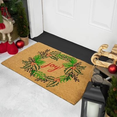 Northlight Natural Coir "Joy" Wreath Christmas Doormat 18" X 30" 2 Northlight Natural Coir "Joy" Wreath Christmas Doormat 18" X 30" - Image 2