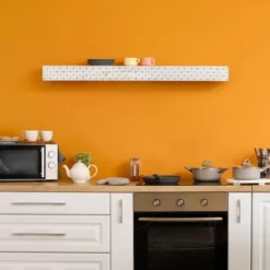 Large Embossed Wood Floating Decorative Wall Shelf White - American Art Decor