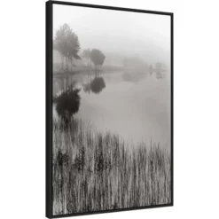23" X 33" Lakeside Mist By Monte Nagler Framed Canvas Wall Art Print - Amanti Art
