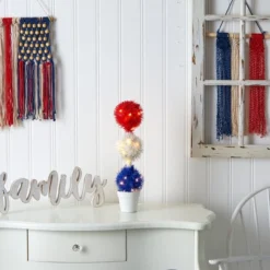 Nearly Natural 18-in Red, White And Blue “Americana” Artificial Topiary Plant With 35 Warm LED Lights -Home Decor Shop GUEST 2f298388 583b 410e 8985 5574cea00092