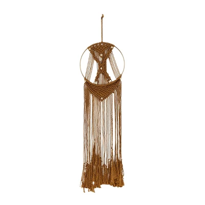 39" X 10" Fabric Macrame Handmade Intricately Weaved Wall Decor With Beaded Fringe Tassels Brown - Olivia & May 1 39" X 10" Fabric Macrame Handmade Intricately Weaved Wall Decor With Beaded Fringe Tassels Brown - Olivia & May