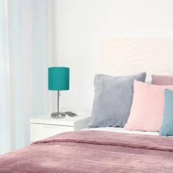 19.5" Bedside USB Port Feature Metal Table Desk Lamp Brushed Steel With Teal Fabric Shade - Creekwood Home 12 19.5" Bedside USB Port Feature Metal Table Desk Lamp Brushed Steel With Teal Fabric Shade - Creekwood Home -Home Decor Shop GUEST 3157e3cc d388 4fa4 a041 6538919177d2