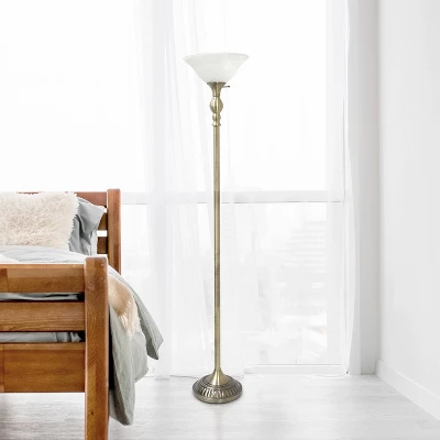 1-Light Classic Torchiere Floor Lamp With Marbleized Glass Shade Antique Brass - Lalia Home 2 1-Light Classic Torchiere Floor Lamp With Marbleized Glass Shade Antique Brass - Lalia Home - Image 2