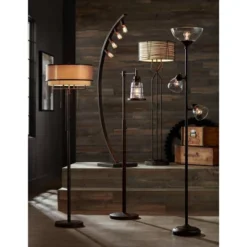 360 Lighting Riley Rustic Farmhouse Torchiere Floor Lamp With Side Lights 72" Tall Painted Bronze Metal Clear Glass Shade For Living Room Reading Home -Home Decor Shop GUEST 33332271 539f 4790 8611 b1c375246357